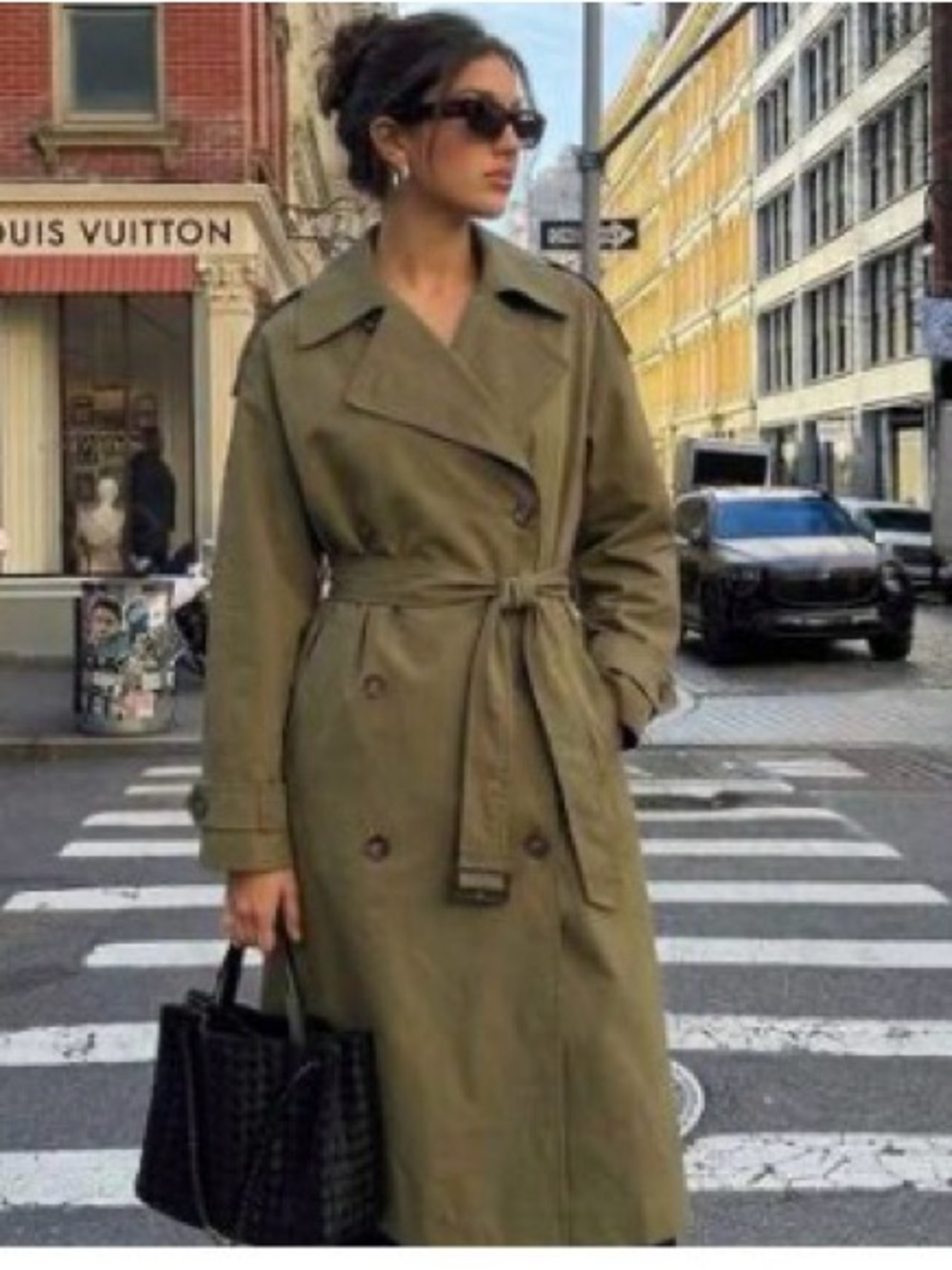 Shein Classic faux suede Double-Breasted Olive Trench Coat with Belt
